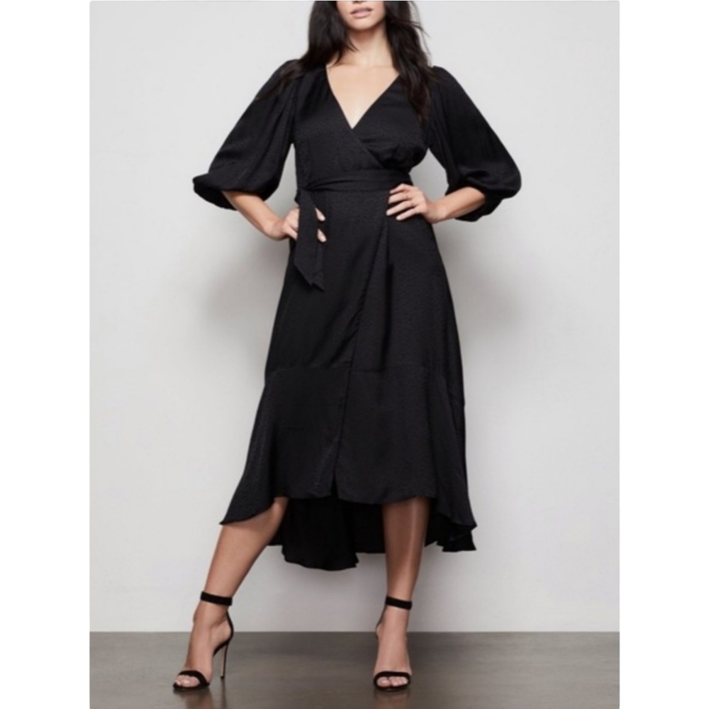 Good American Black Cheetah Print Wrap Midi Dress